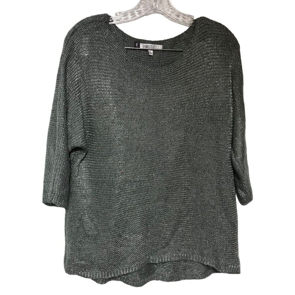 Lopez Gray quarter sleeve Womens large sweater‎ silver accent Waffle stich knit